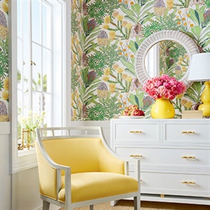 Classic interior with wallpaper feature wall